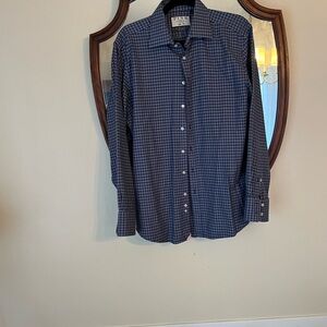 Thomas Pink Navy Checkered Button Down Shirt Size 16.5 in EUC Cotton